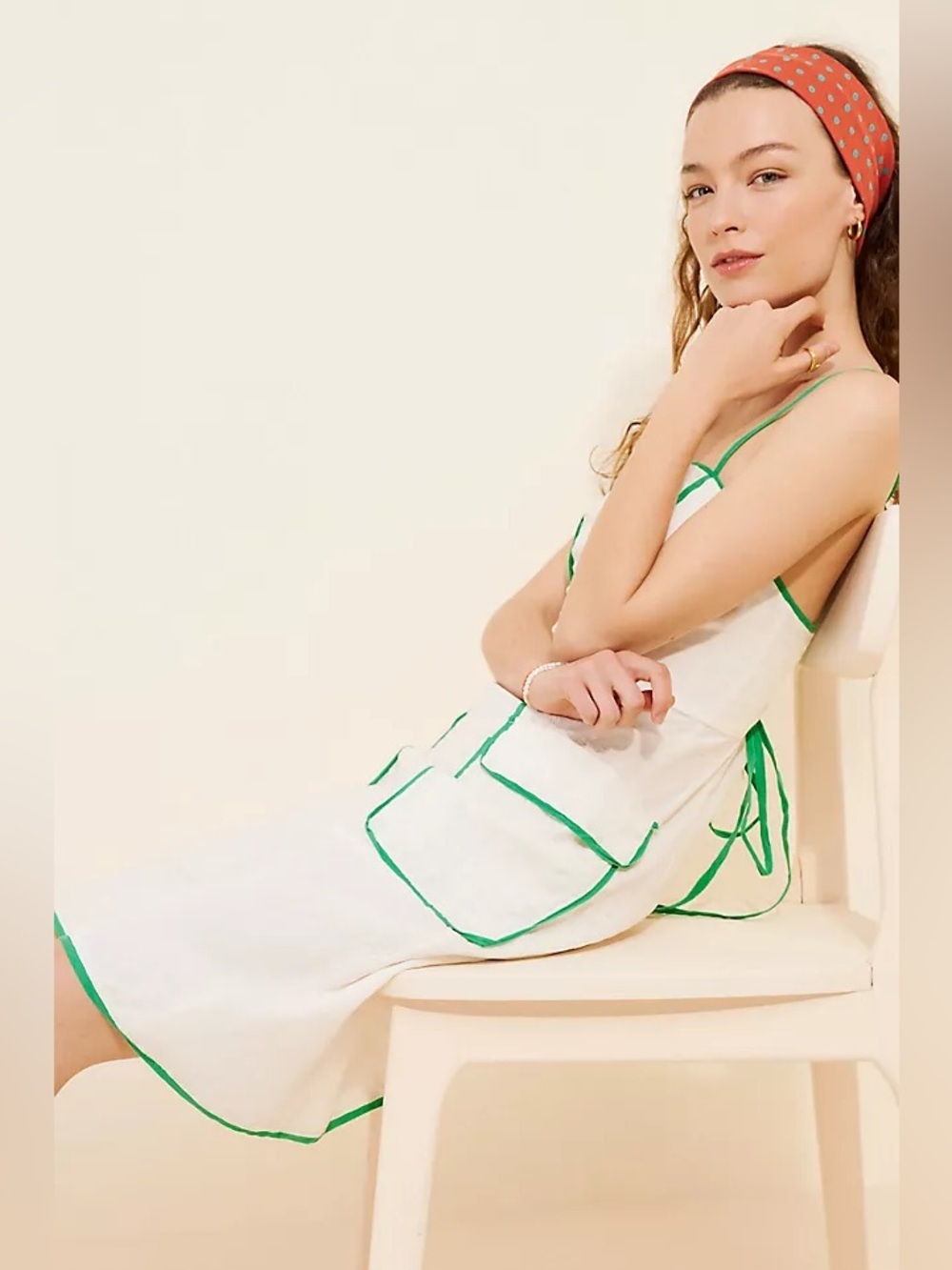 Anthropologie Celandine White Dress with Piped Green Trim